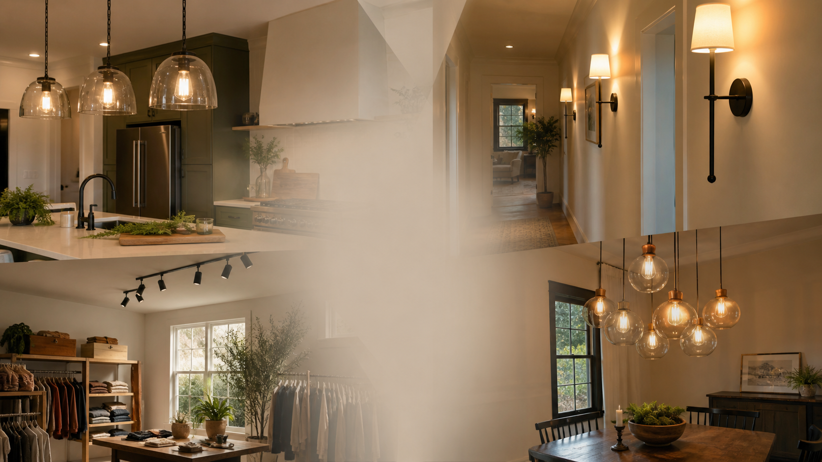 Replaceable sample collage of illuminated interiors