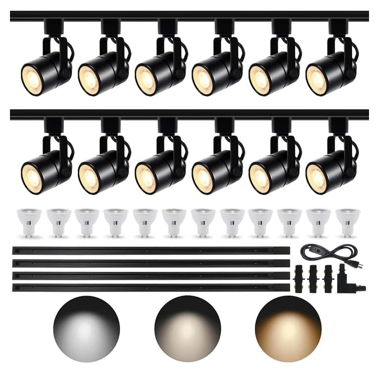 GU10 LED 3CCT Black Track Lighting Kit, 12PCS