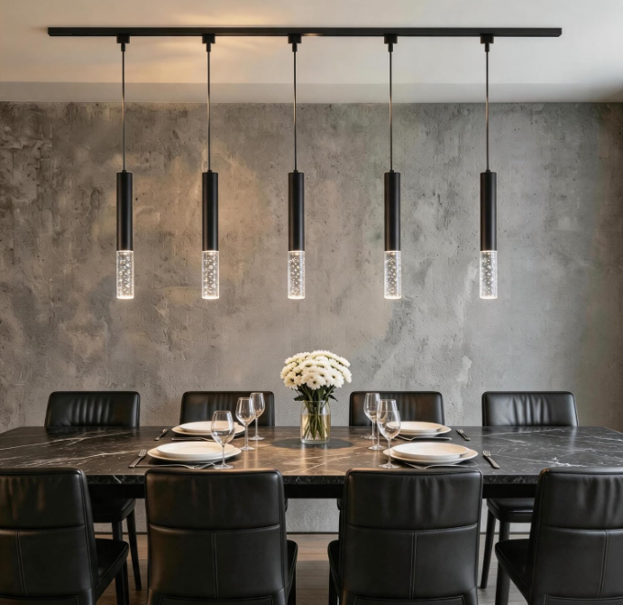 Kitchen Island 5 LED Black Track Pendant Light Kit