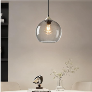 Light Grey Glass Pendant Light for Kitchen Island, Includes 1 Bulb & 4.92FT Adjustable Cord, Modern Pendant Lighting Fixtures for Kitchen, Dining Room, Living Room (7.1in)
