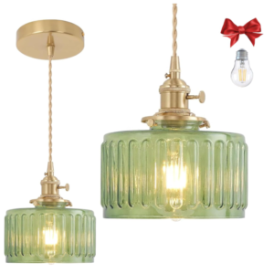 Green Tulip Glass Pendant Light, 1 Natural Light Bulb Included