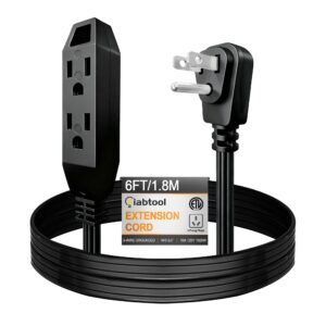 [ETL Listed] 6FT Black Extension Cord W/ 3 Outlets, 3 Prong 16/3SPT-3