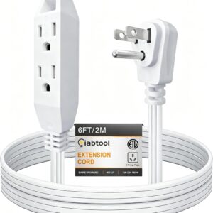 [ETL Listed] 6FT White Extension Cord W/ 3 Outlets, 3 Prong 16/3SPT-3