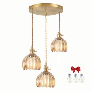 Amber Tulip Glass Lampshade Pendant Light, Adjustable Cord, A60 Bulb Included, Suitable for Kitchen/Island/Dining Room