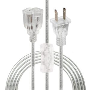 [ETL Listed] 6FT Clear Extension Cord W/ 2Prong,18AWG Transparent Lamp Cord