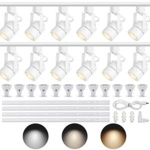 12PCS White GU10 Track Heads,10W 3CCT, H-Type 13.12FT Rails