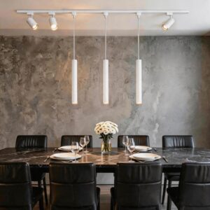 Kitchen Island 6 LED White Track Pendant & Spot Lighting Kit, 120V 3CCT, 3 Pendant Lights & 3 4000K Spotlights with 9.84FT H-Type Rails, Modern Ceiling Light Fixture for Dining Room Living Room Cafe