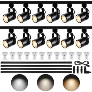 12PCS Black GU10 Track Light Kits,10W 3CCT, H Type 13.1FT Rails