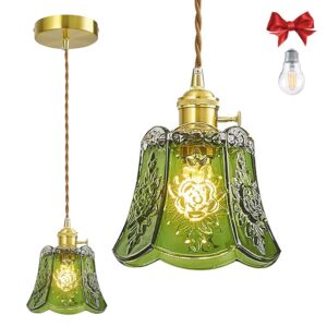 Green Wind Chime Glass Pendant Light, 1 Bulb, Adjustable Cord, Switch