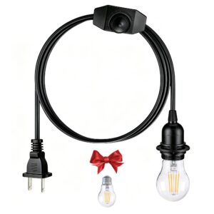 [UL Listed]6 Feet Pendant Light Kit with Bulb and Dimmer Switch, Hanging Lamp Cord Set Plug in, E26 Edison Bulb Socket for Light Fixture and Lampshades, a Bulb Included, Black