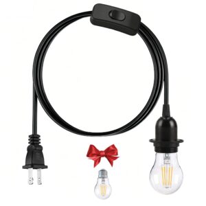 [UL Listed] 6 Feet Pendant Light Kit with Bulb and On/Off Switch, Hanging Lamp Cord Set Plug in, E26 Edison Bulb Socket for Light Fixture and Lampshades, a Bulb Included, Black