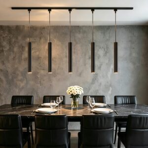 Kitchen Island 5 LED Black Track Pendant Light Kit, 120V 3CCT, 5 Pendant Lights with 9.84FT H-Type Rails & 3 Straight Connectors, Modern Ceiling Light Fixture for Dining Room Living Room Cafe